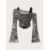 imageVerdusa Womens Y2k Off Shoulder Tops Tie Dye Mesh Long Flared Sleeve Ruched Crop Shirt TopArmy Green