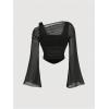 imageVerdusa Womens Y2k Off Shoulder Tops Tie Dye Mesh Long Flared Sleeve Ruched Crop Shirt TopBlack Pink