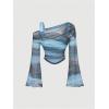 imageVerdusa Womens Y2k Off Shoulder Tops Tie Dye Mesh Long Flared Sleeve Ruched Crop Shirt TopBlue