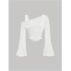 imageVerdusa Womens Y2k Off Shoulder Tops Tie Dye Mesh Long Flared Sleeve Ruched Crop Shirt TopWhite