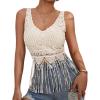 imageVerdusa 70s Outfits for Women Guipure Fringe V Neck Sleevelss Crop Tank TopsApricot