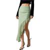 imageVerdusa Womens Asymmetrical High Slit Mesh Long Skirts Ruffle Hem Ruched Flowy Bodycon SkirtMint Green