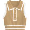 imageVerdusa Womens Button Front Striped Collar Sleeveless Sweater Vest Knit TopKhaki and White