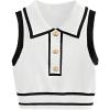 imageVerdusa Womens Button Front Striped Collar Sleeveless Sweater Vest Knit TopWhite and Black