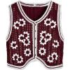 imageVerdusa Womens Button Front V Neck Sleeveless Floral Pattern Knit Sweater VestRed and White