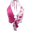 imageVerdusa Womens Cow Print O Ring Deep V Neck Tie Backless Crop Halter TopWhite Hot Pink