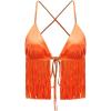 imageVerdusa Womens Crisscross Tie Backless Fringe Hem Sleeveless Satin Crop Cami TopOrange