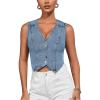imageVerdusa Womens Denim Vest Button Up V Neck Sleeveless Jean Vest Top Corset Top Jean Crop TopDark Blue