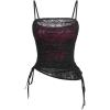 imageVerdusa Womens Floral Print Mesh Ruched Drawstring Y2K Cami Top Goth TopBlack