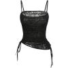 imageVerdusa Womens Floral Print Mesh Ruched Drawstring Y2K Cami Top Goth TopBlack Plain