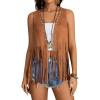 imageVerdusa Womens Fringe Rivets Sleeveless Vest Cardigan Casual Tassel OuterwearBrown