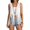 imageVerdusa Womens Fringe Rivets Sleeveless Vest Cardigan Casual Tassel OuterwearWhite