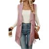 imageVerdusa Womens Fringe Vest 70s Hippie Sleeveless Western Faux Suede Cardigan OuterwearPink