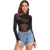 imageVerdusa Womens Long Sleeve Lettuce Trim Fitted Sheer Mesh Tee TopSolid Black