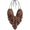 imageVerdusa Womens Sexy Leopard Print Deep V Halter Crop Tops Ruffle Going Out Top Party ClubwearBrown