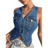 imageVerdusa Womens Sleeveless Button Front V Neck Sleeveless Asymmetrical Denim Vest TopBlue