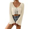 imageVerdusa Womens Tie Front Bell Long Sleeve Scalloped Crop Cardigan Knit TopApricot