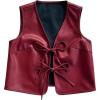 imageVerdusa Womens Western Leather Vest Bow Tie Front V Neck Sleeveless Lightweight Jacket OuterwearBurgundy