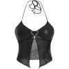 imageVerdusa Womens Y2K Tops Heart Rhinestone Backless Ruched Cami Asymmetrical Split Crop Halter TopBlack