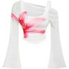 imageVerdusa Womens Y2k Off Shoulder Tops Tie Dye Mesh Long Flared Sleeve Ruched Crop Shirt TopWhite