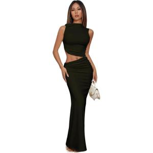 imageVerdusa Two Piece Sets For Women Going Out Tops and Bodycon Maxi Skirt Set Vacation OutfitsBlack