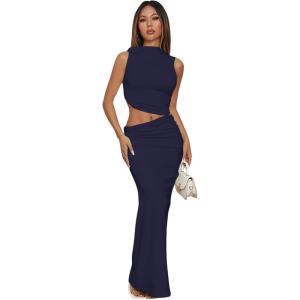 imageVerdusa Two Piece Sets For Women Going Out Tops and Bodycon Maxi Skirt Set Vacation OutfitsDeep Blue