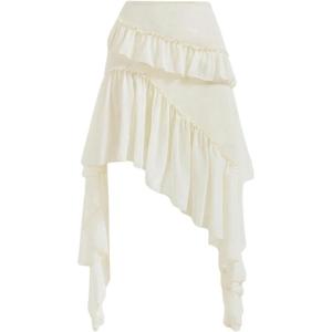 imageVerdusa Womens Asymmetrical Ruffle Trim High Waist High Low Midi SkirtApricot