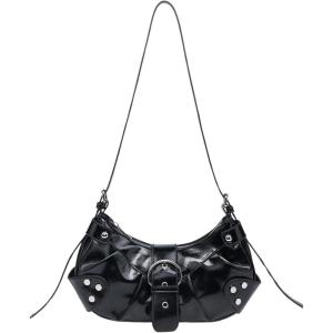 imageVerdusa Womens Pleated Hobo Shoulder Bags Metallic PU Leather Clutch HandbagBlack