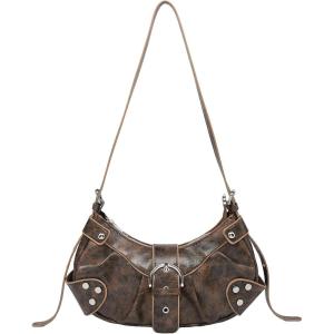 imageVerdusa Womens Pleated Hobo Shoulder Bags Metallic PU Leather Clutch HandbagBrown