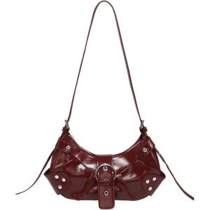imageVerdusa Womens Pleated Hobo Shoulder Bags Metallic PU Leather Clutch HandbagBurgundy