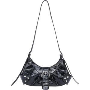 imageVerdusa Womens Pleated Hobo Shoulder Bags Metallic PU Leather Clutch HandbagGlow Black