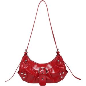 imageVerdusa Womens Pleated Hobo Shoulder Bags Metallic PU Leather Clutch HandbagRed