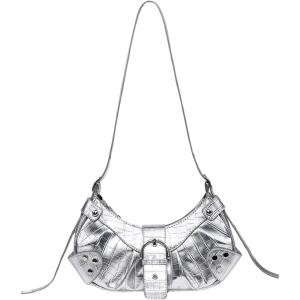 imageVerdusa Womens Pleated Hobo Shoulder Bags Metallic PU Leather Clutch HandbagSilver