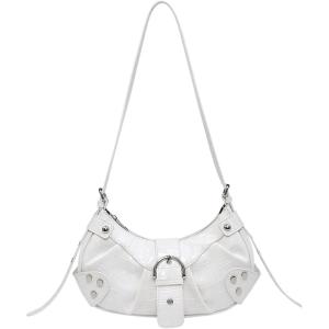 imageVerdusa Womens Pleated Hobo Shoulder Bags Metallic PU Leather Clutch HandbagWhite