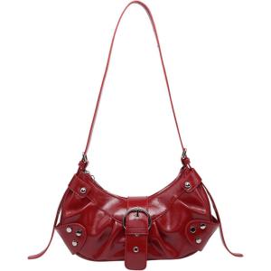 imageVerdusa Womens Pleated Hobo Shoulder Bags Metallic PU Leather Clutch HandbagWine