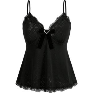 imageVerdusa Womens Ruffle Heart Lace Camisole Tops Bow Front V Neck Sleeveless Peplum Tops Y2k TopsBlack