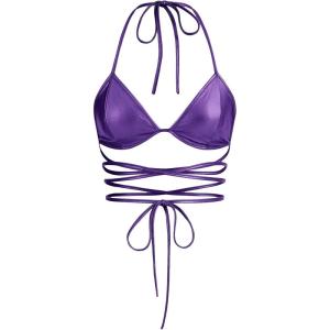 imageVerdusa Womens Y2K PU Leather Backless Criss Cross Tie Sleeveless Halter Crop TopPurple