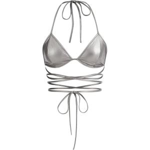 imageVerdusa Womens Y2K PU Leather Backless Criss Cross Tie Sleeveless Halter Crop TopSilver