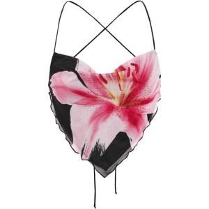 imageVerdusa Womens Y2K Tie Dye Floral Backless Summer Top Cowgirl Western Bandana TopsBlack and Pink