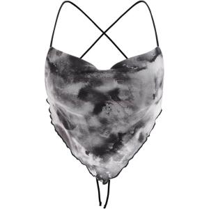 imageVerdusa Womens Y2K Tie Dye Floral Backless Summer Top Cowgirl Western Bandana TopsBlack and White