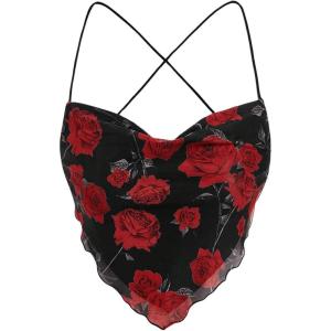 imageVerdusa Womens Y2K Tie Dye Floral Backless Summer Top Cowgirl Western Bandana TopsRed and Black