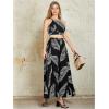 imageVerdusa Womens 2 Piece Outfits Beach Vacation Outfits Tropical Print Tie Back Cami Top and Split Maxi Skirt SetBlack Tropical