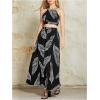 imageVerdusa Womens 2 Piece Outfits Beach Vacation Outfits Tropical Print Tie Back Cami Top and Split Maxi Skirt SetBlack Tropical