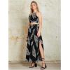 imageVerdusa Womens 2 Piece Outfits Beach Vacation Outfits Tropical Print Tie Back Cami Top and Split Maxi Skirt SetBlack Tropical