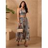 imageVerdusa Womens 2 Piece Outfits Beach Vacation Outfits Tropical Print Tie Back Cami Top and Split Maxi Skirt SetBlue
