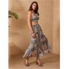 imageVerdusa Womens 2 Piece Outfits Beach Vacation Outfits Tropical Print Tie Back Cami Top and Split Maxi Skirt SetBlue