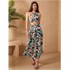 imageVerdusa Womens 2 Piece Outfits Beach Vacation Outfits Tropical Print Tie Back Cami Top and Split Maxi Skirt SetGreen