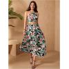 imageVerdusa Womens 2 Piece Outfits Beach Vacation Outfits Tropical Print Tie Back Cami Top and Split Maxi Skirt SetGreen