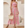 imageVerdusa Womens 2 Piece Outfits Beach Vacation Outfits Tropical Print Tie Back Cami Top and Split Maxi Skirt SetHot Pink