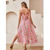imageVerdusa Womens 2 Piece Outfits Beach Vacation Outfits Tropical Print Tie Back Cami Top and Split Maxi Skirt SetHot Pink